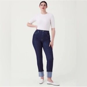 SPANX Raw Indigo Cuffed Straight Leg Tall Jeans Plus Size 3X/3T Women's Denim